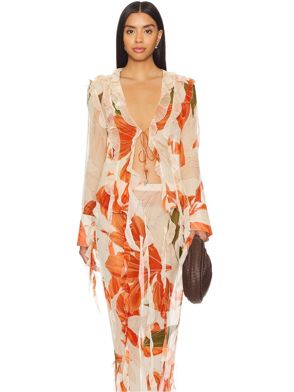 Retrofete Shae Silk Chiffon Top | Neutral Botanical - NWT